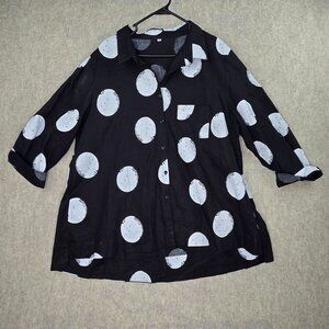 Black & White Polka Dot Womens Blouse 2XL 100% Cotton Button-Front
